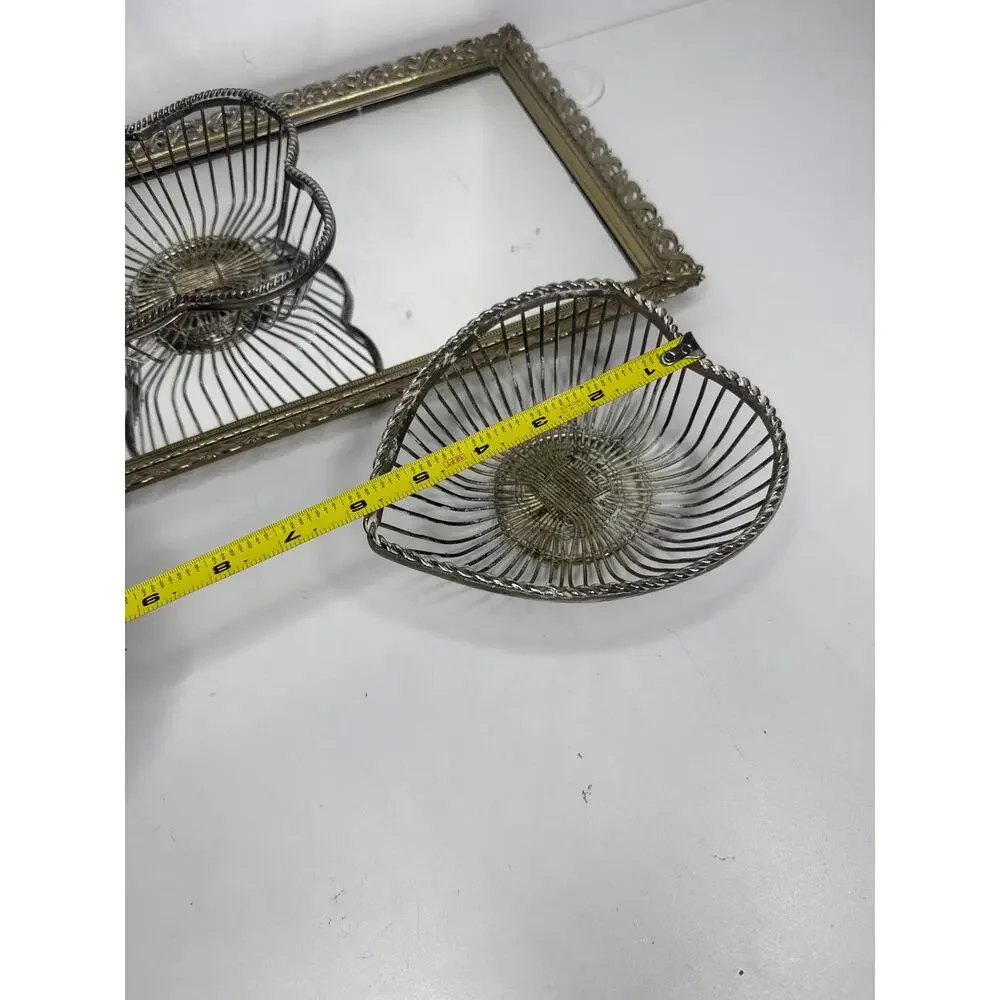 Vintage Silver Plated Bowl / Baskets Set Of 2, jewelry Catchall , silver heart